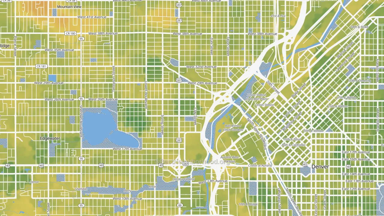 Bike Grade map of Jefferson Park, Denver, CO