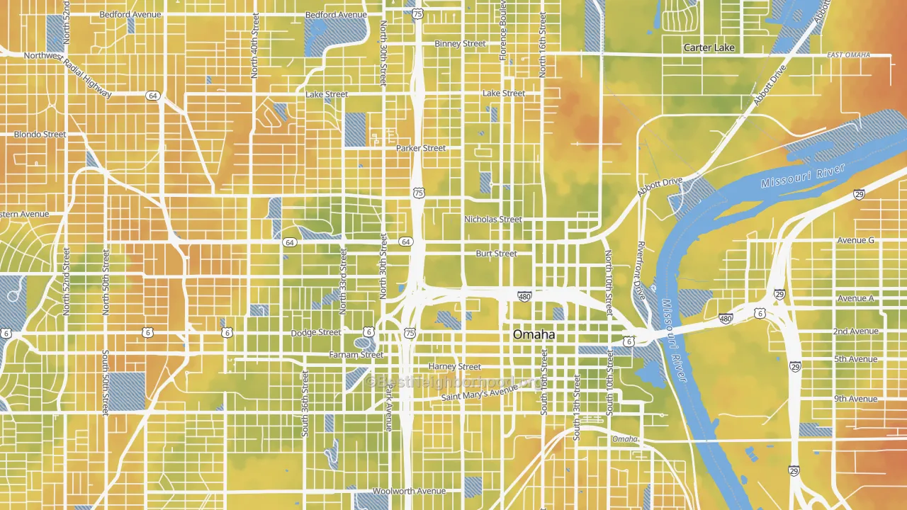 Bike Grade map of Jefferson Square, Omaha, NE