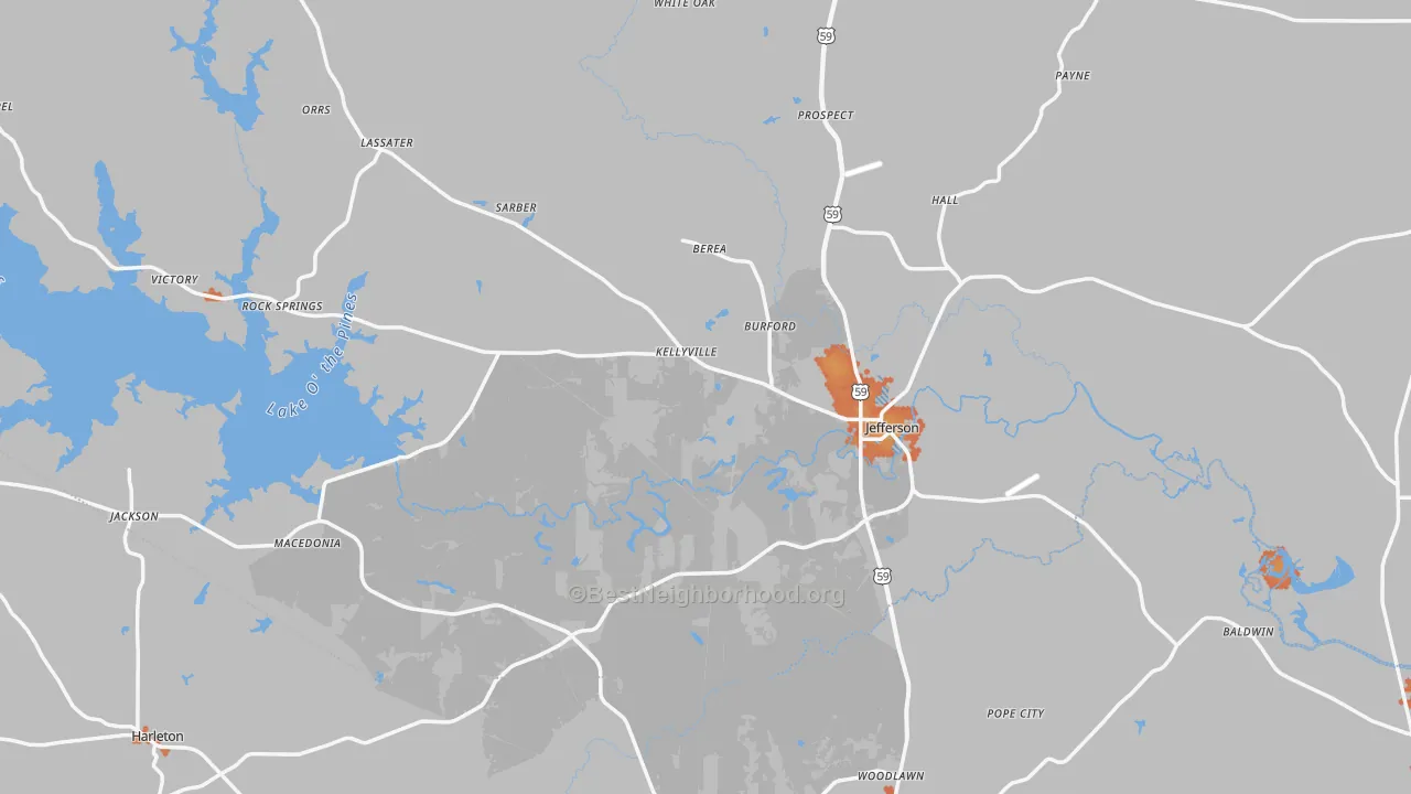 Bike Grade map of Jefferson, TX