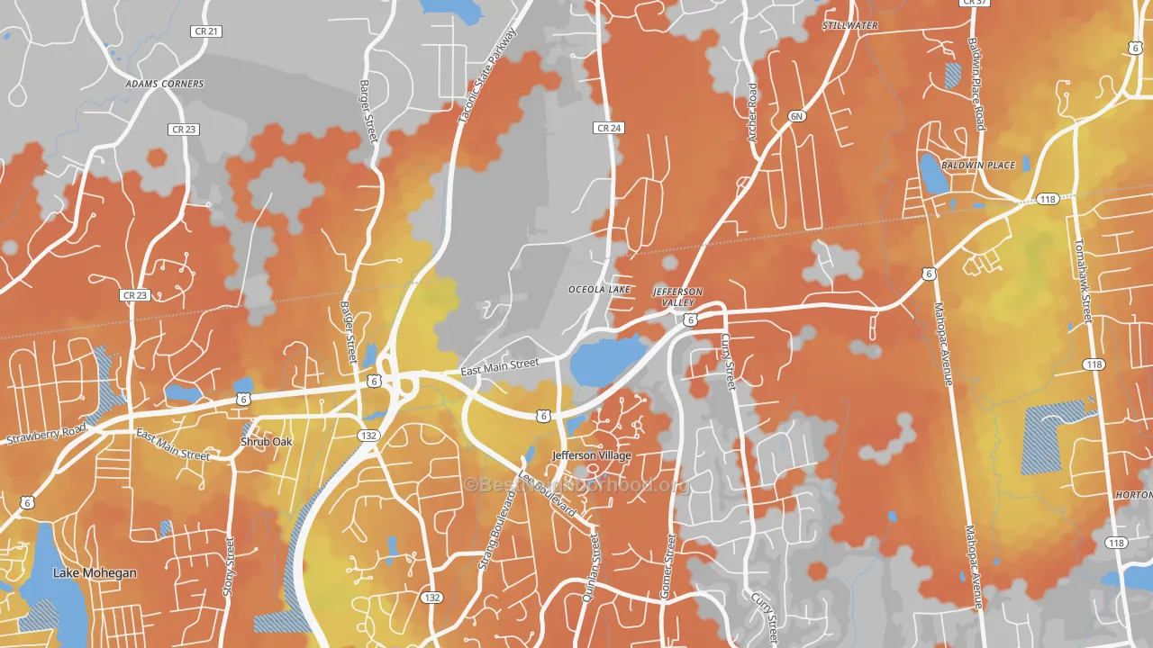 Bike Grade map of Jefferson Valley, NY
