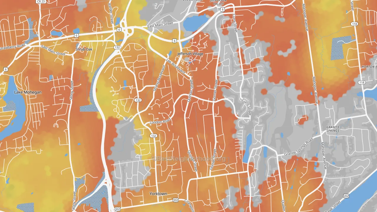 Bike Grade map of Jefferson Valley-Yorktown, NY