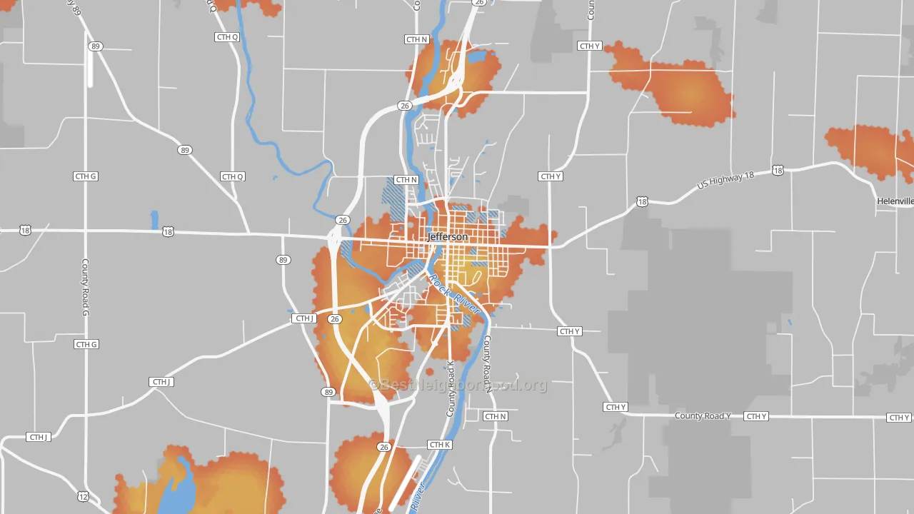 Bike Grade map of Jefferson, WI