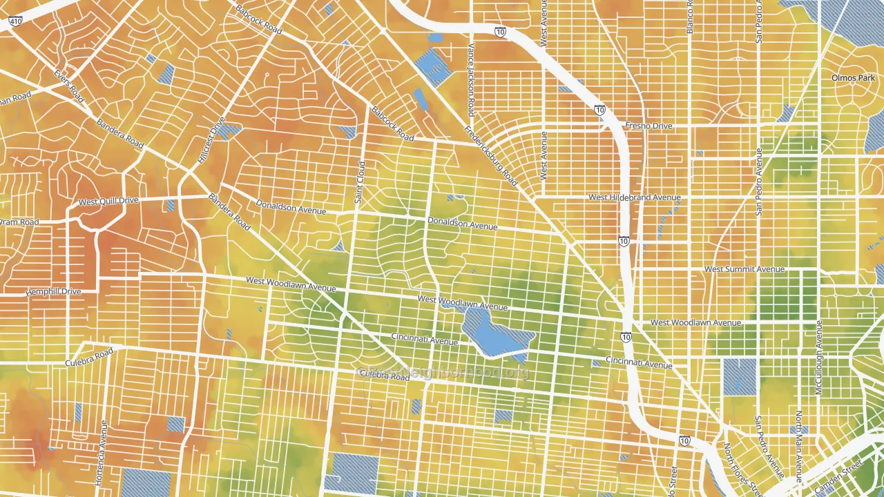 Bike Grade map of Jefferson-Woodlawn Lake, San Antonio, TX
