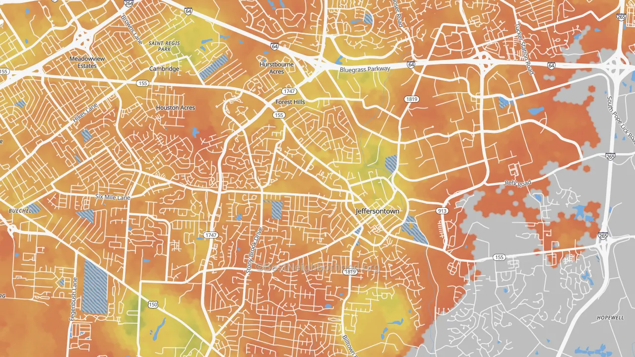 Bike Grade map of Jeffersontown, KY
