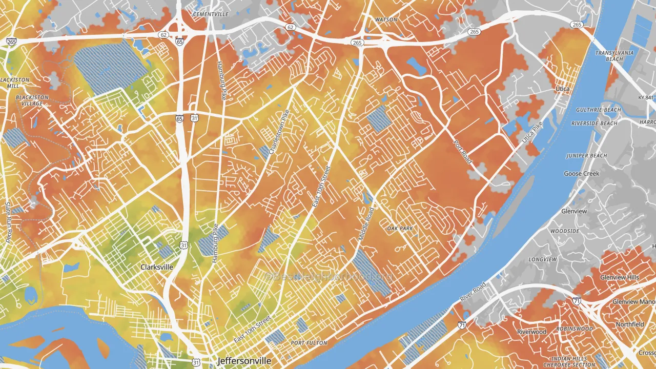 Bike Grade map of Jeffersonville, IN