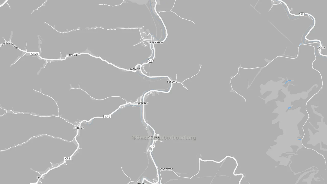 Bike Grade map of Jeffrey, WV
