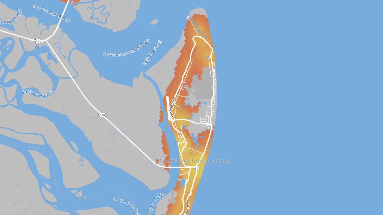 Bike Grade map of Jekyll Island, GA