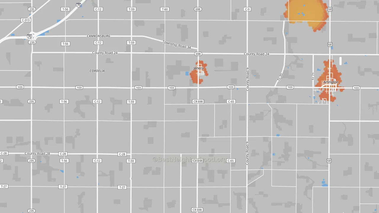 Bike Grade map of Jenera, OH