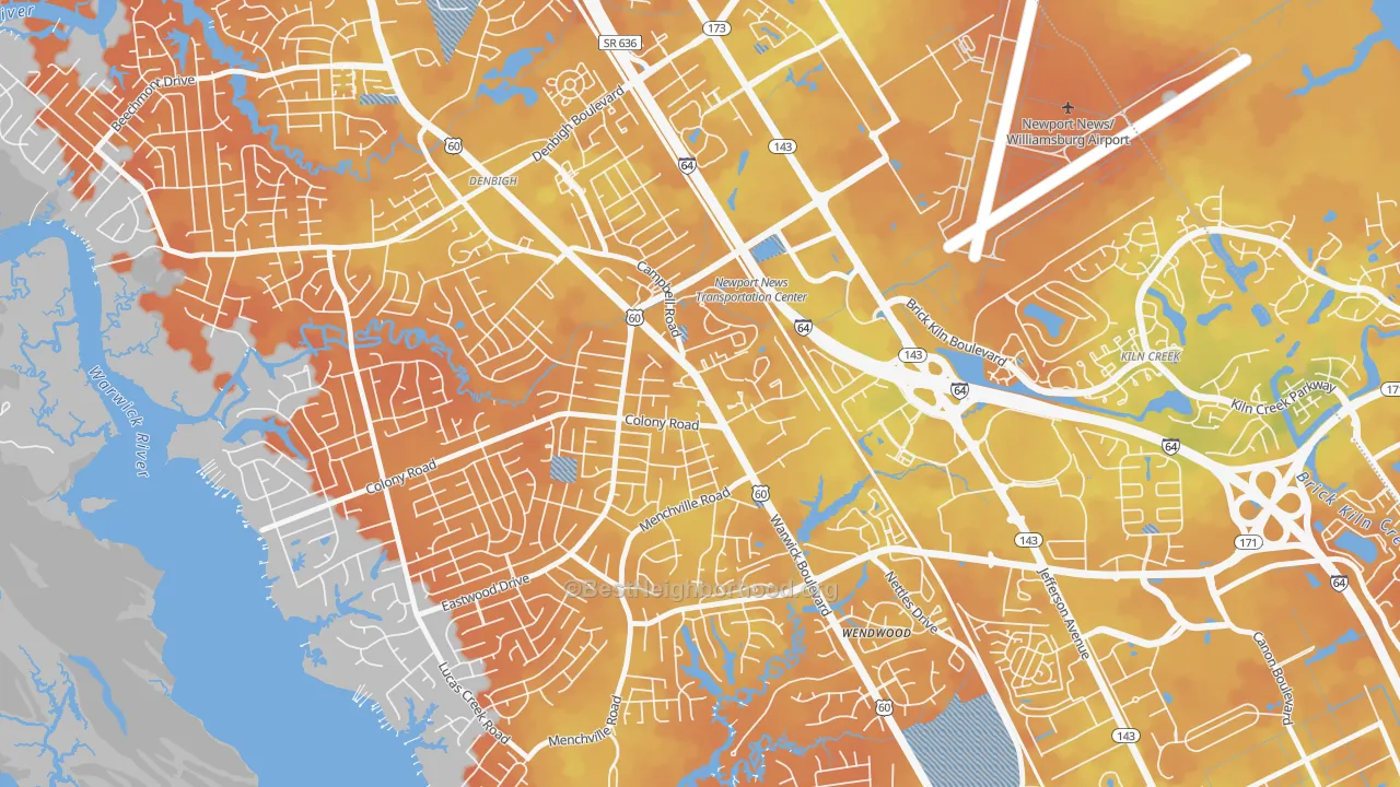 Bike Grade map of Jenkins, Newport News, VA