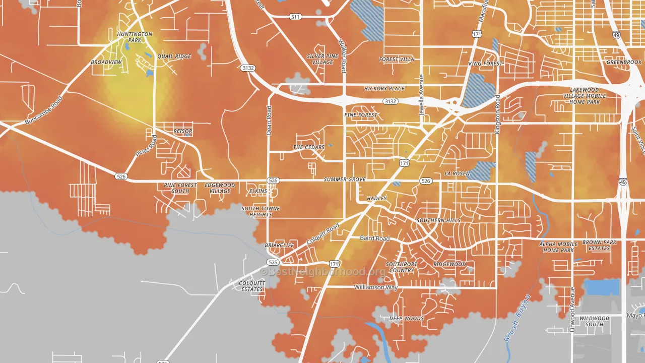 Bike Grade map of Jenkins-Pinecroft, Shreveport, LA