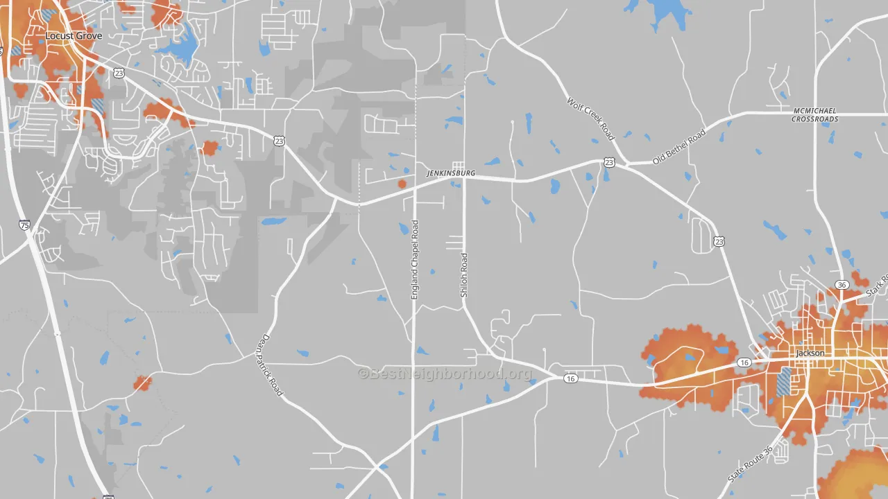 Bike Grade map of Jenkinsburg, GA