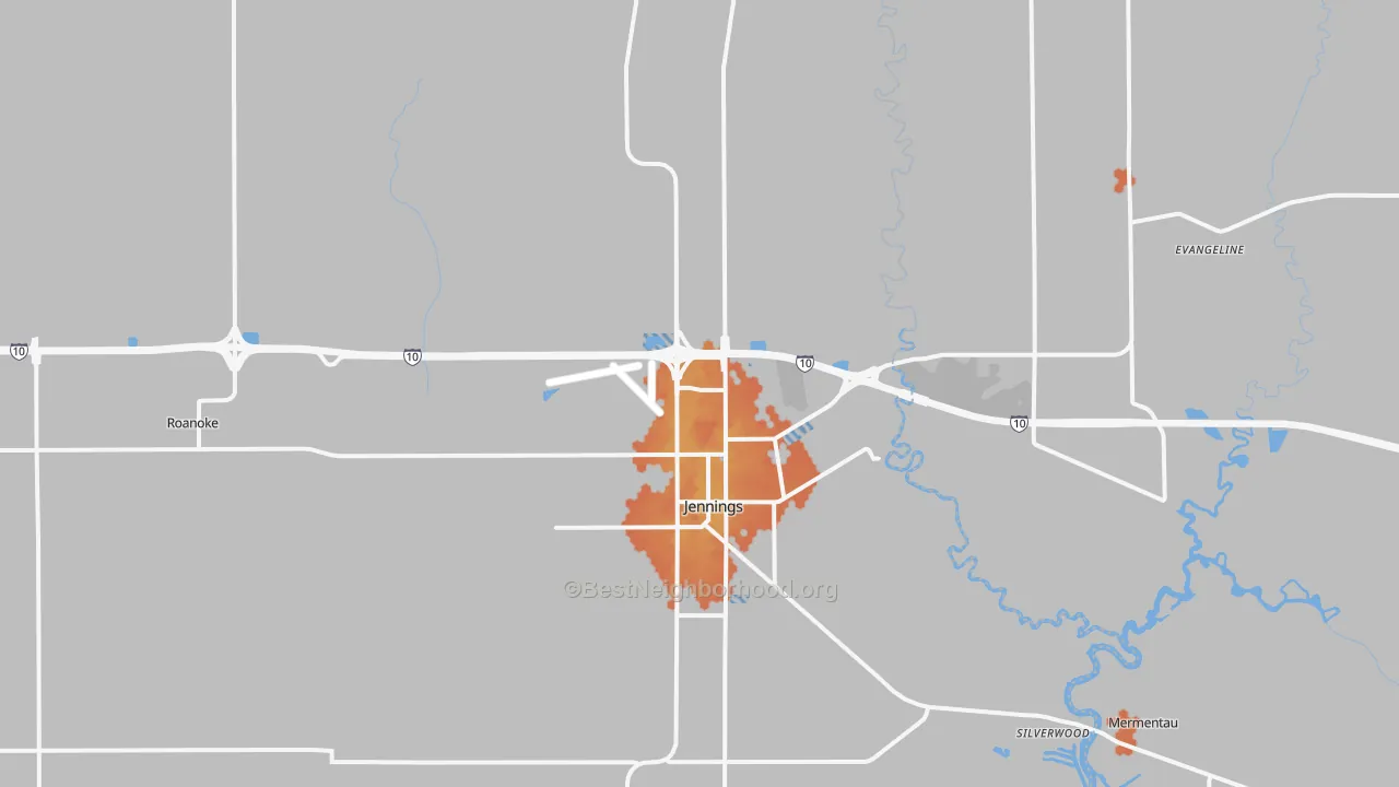 Bike Grade map of Jennings, LA