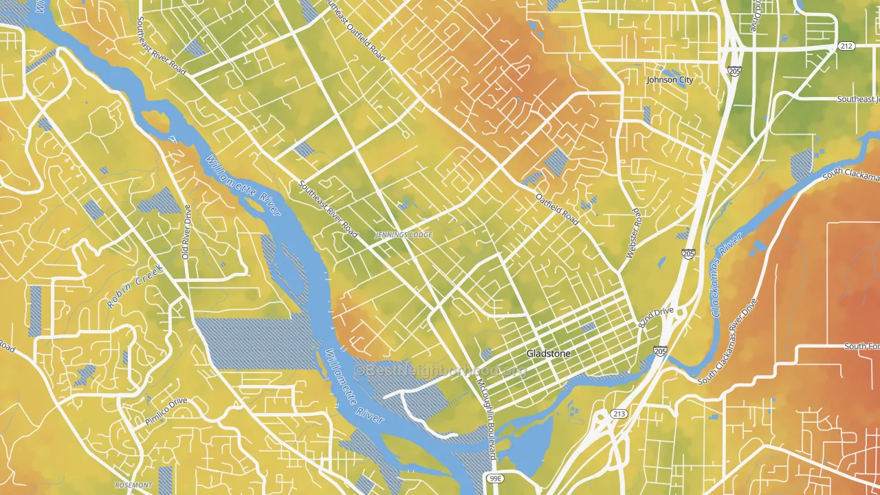 Bike Grade map of Jennings Lodge, Portland, OR