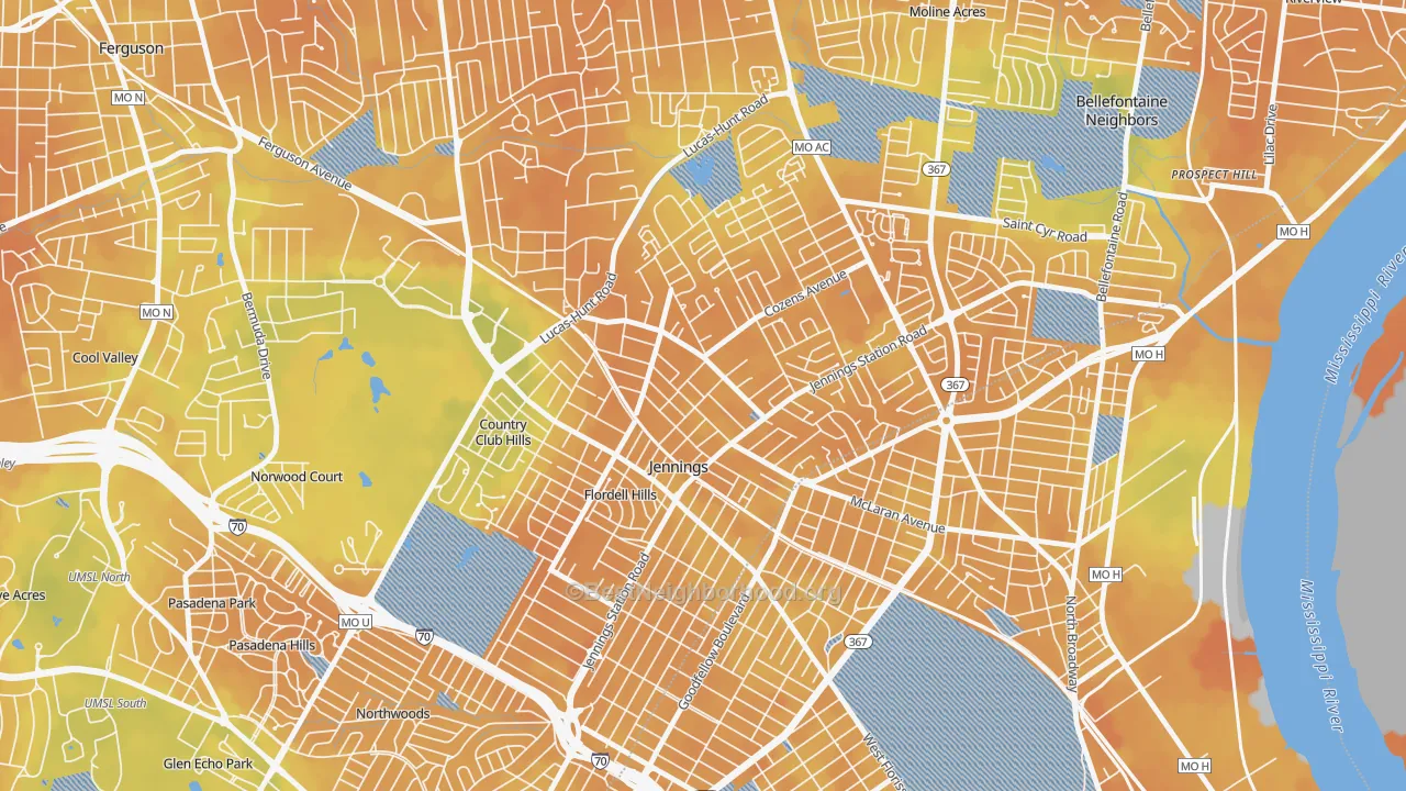 Bike Grade map of Jennings, MO