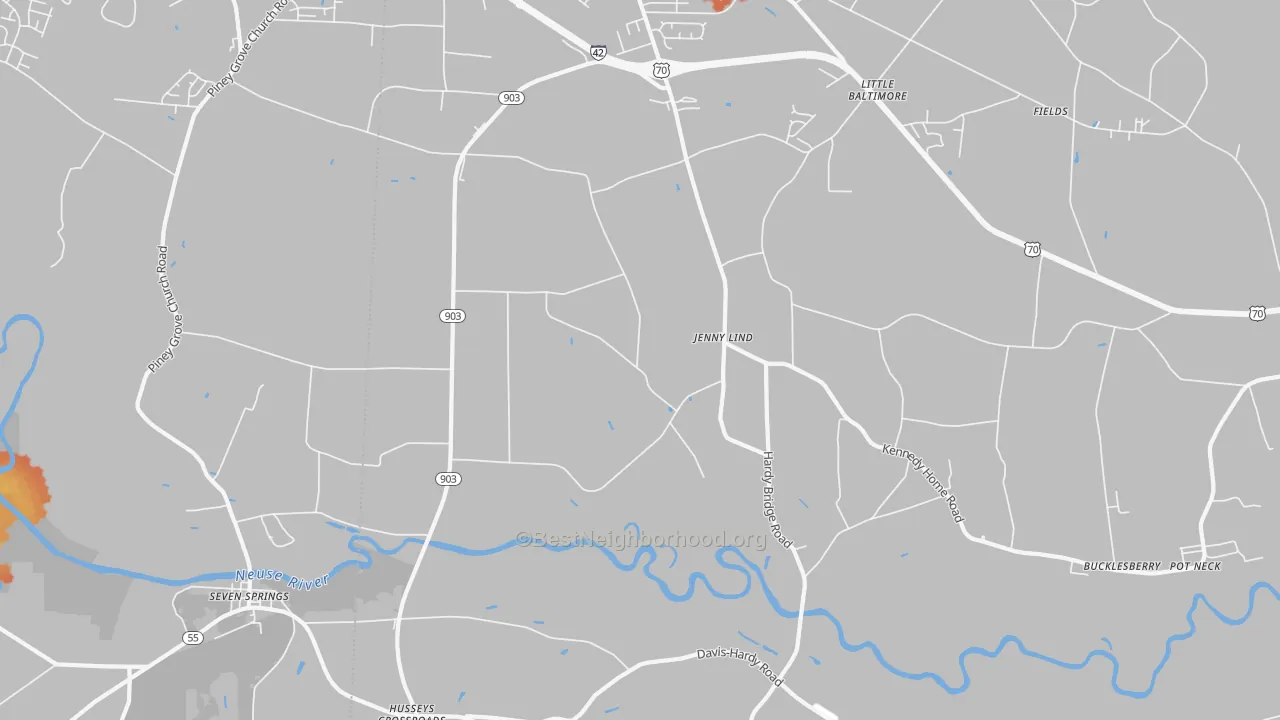 Bike Grade map of Jenny Lind, NC
