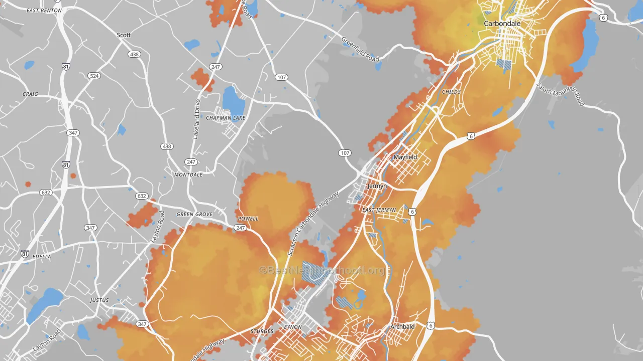 Bike Grade map of Jermyn, PA