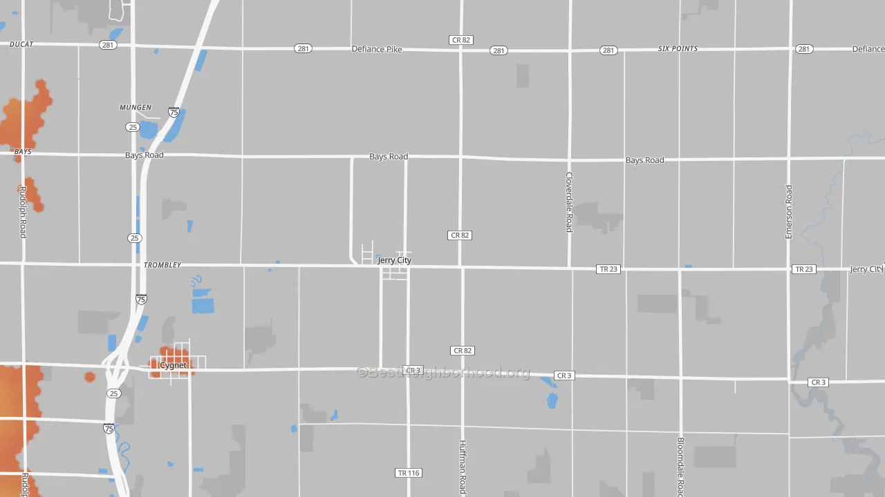 Bike Grade map of Jerry City, OH