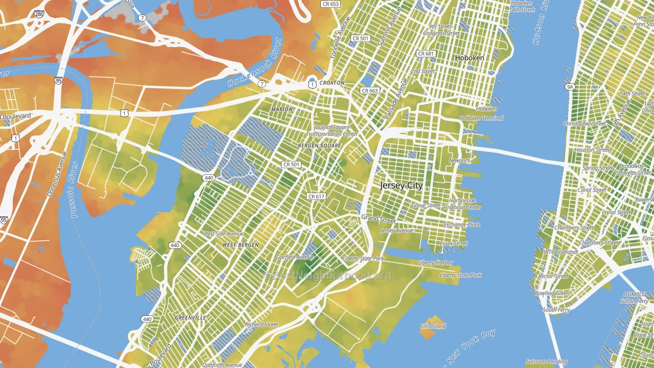 Bike Grade map of Jersey City, NJ