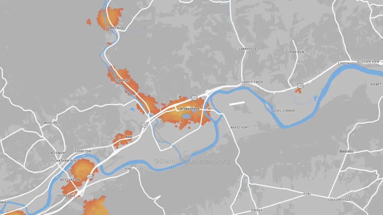 Bike Grade map of Jersey Shore, PA