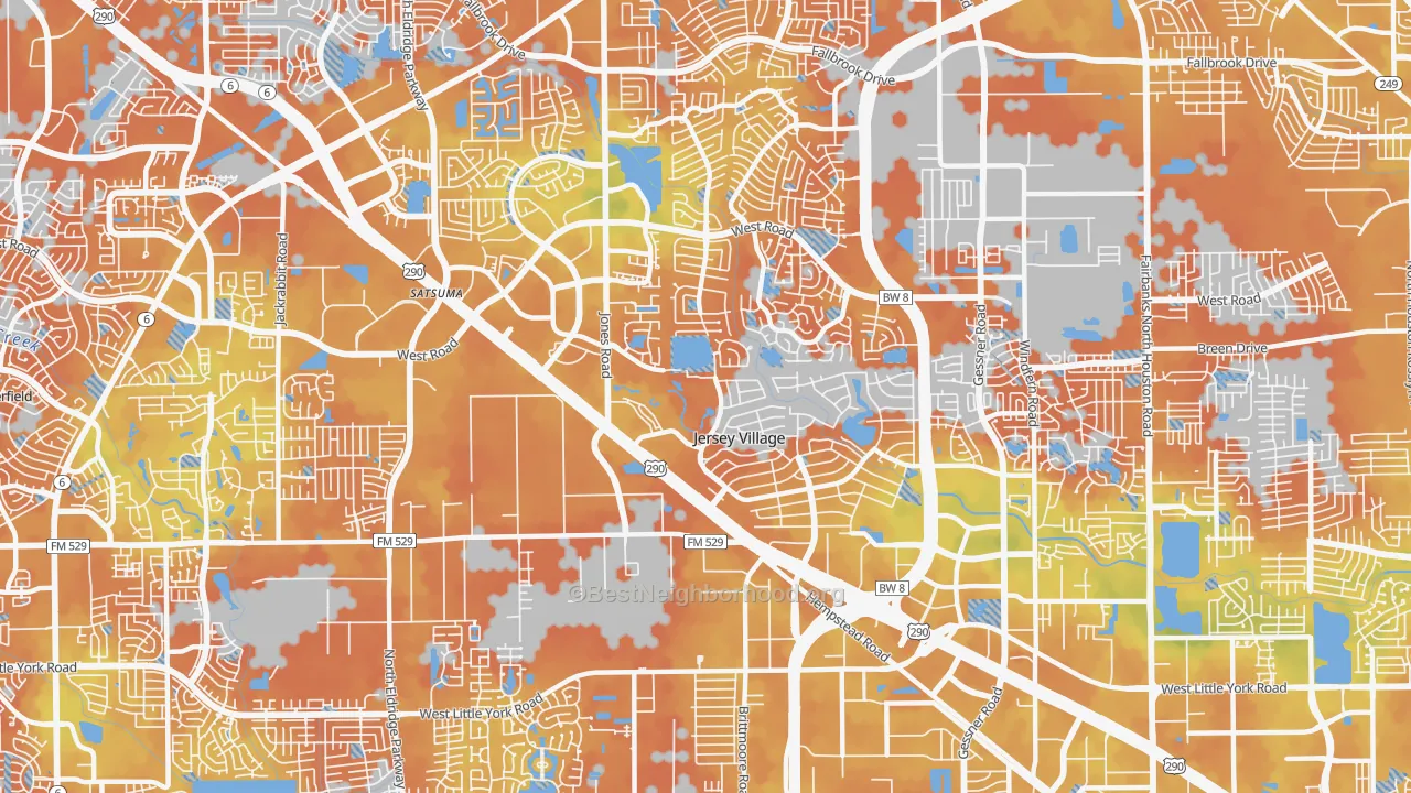 Bike Grade map of Jersey Village, TX