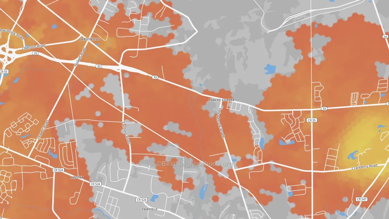 Bike Grade map of Jerseyville, NJ