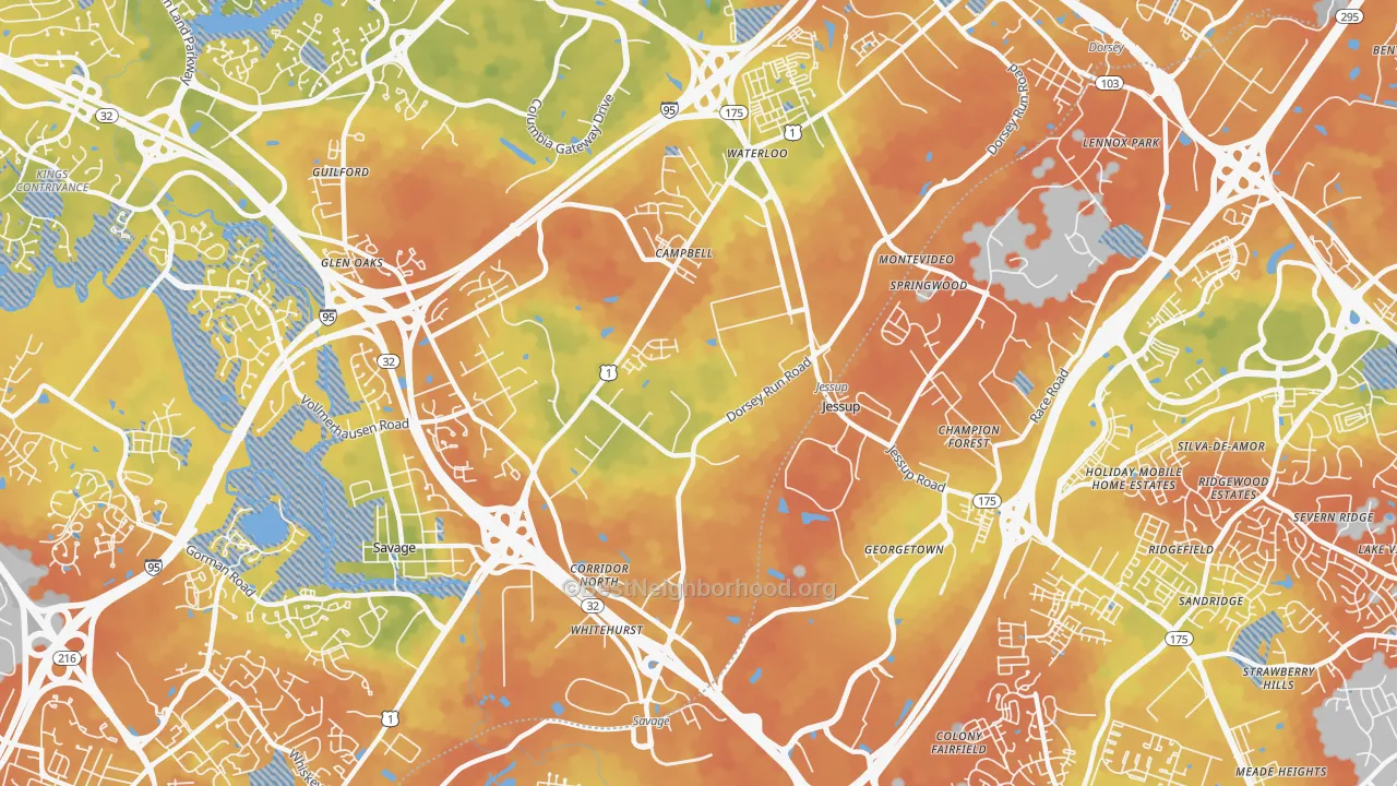 Bike Grade map of Jessup, MD