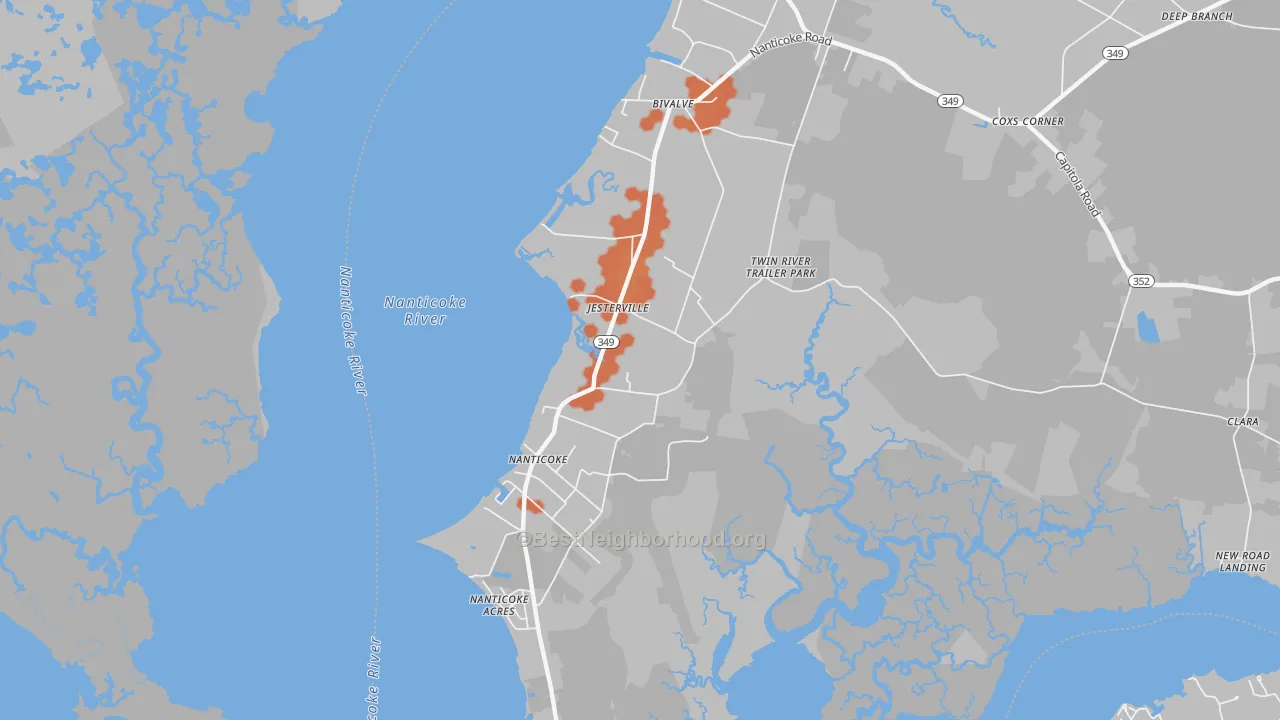 Bike Grade map of Jesterville, MD