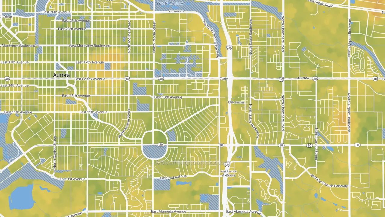 Bike Grade map of Jewell Heights-Hoffman Heights, Aurora, CO