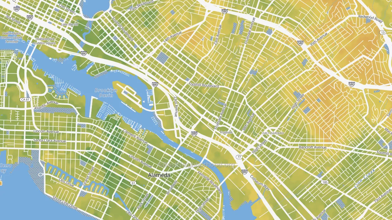 Bike Grade map of Jingletown, Oakland, CA