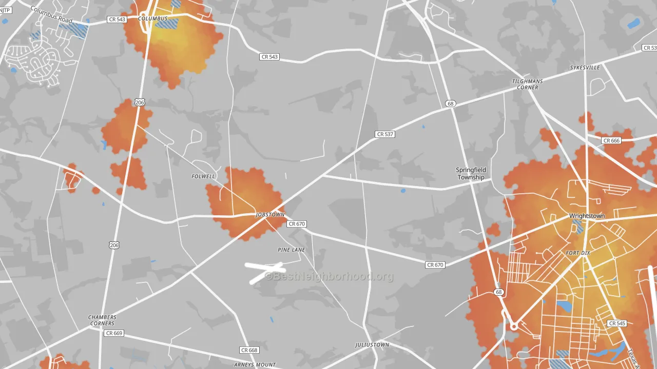 Bike Grade map of Jobstown, NJ