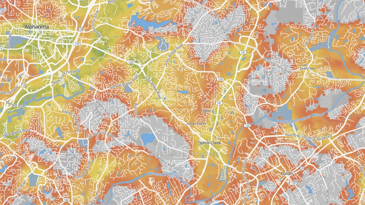 Bike Grade map of Johns Creek, GA