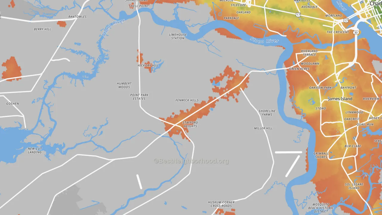 Bike Grade map of Johns Island, SC