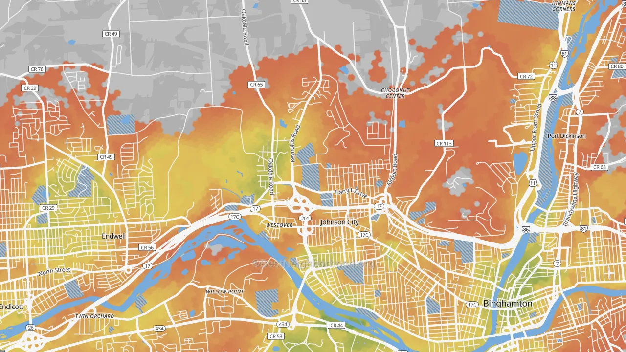 Bike Grade map of Johnson City, NY