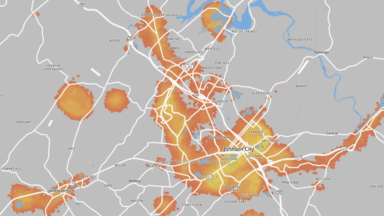 Bike Grade map of Johnson City, TN
