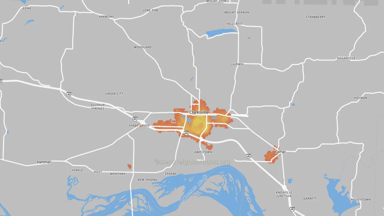 Bike Grade map of Johnson County, AR