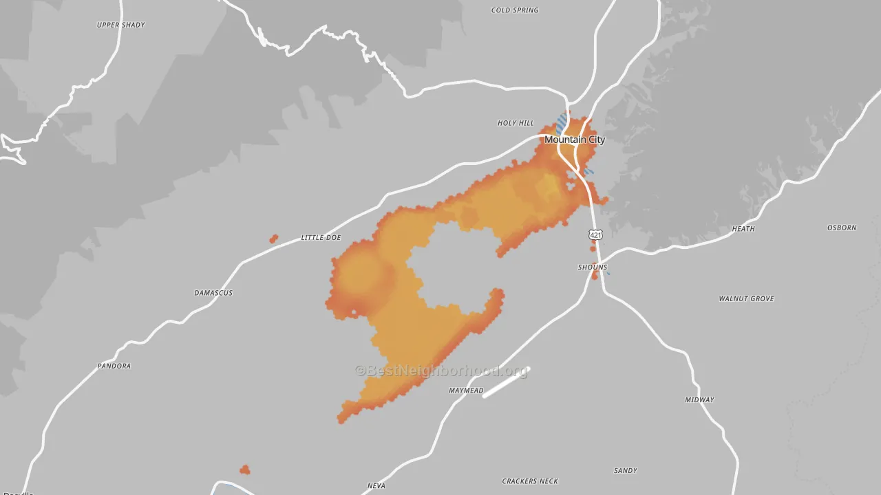 Bike Grade map of Johnson County, TN