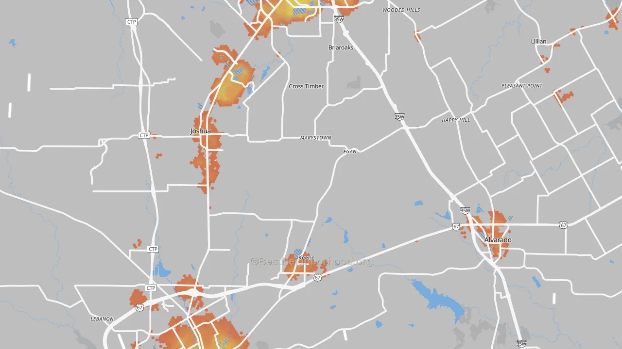 Bike Grade map of Johnson County, TX