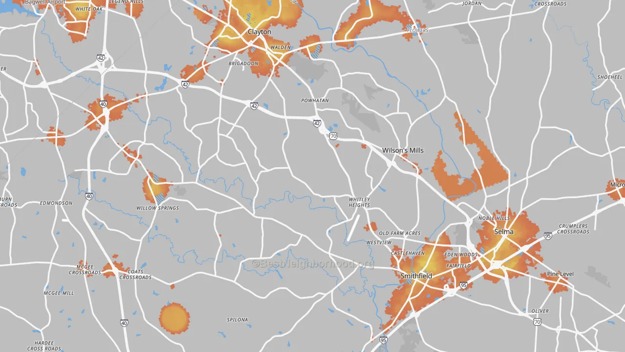 Bike Grade map of Johnston County, NC
