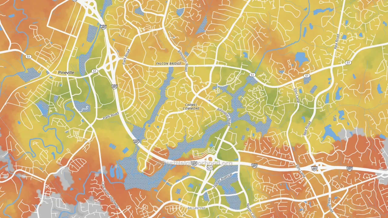 Bike Grade map of Johnston-McAlpine, Charlotte, NC