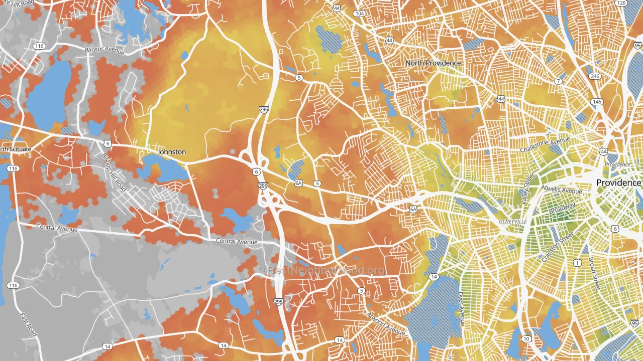 Bike Grade map of Johnston, RI