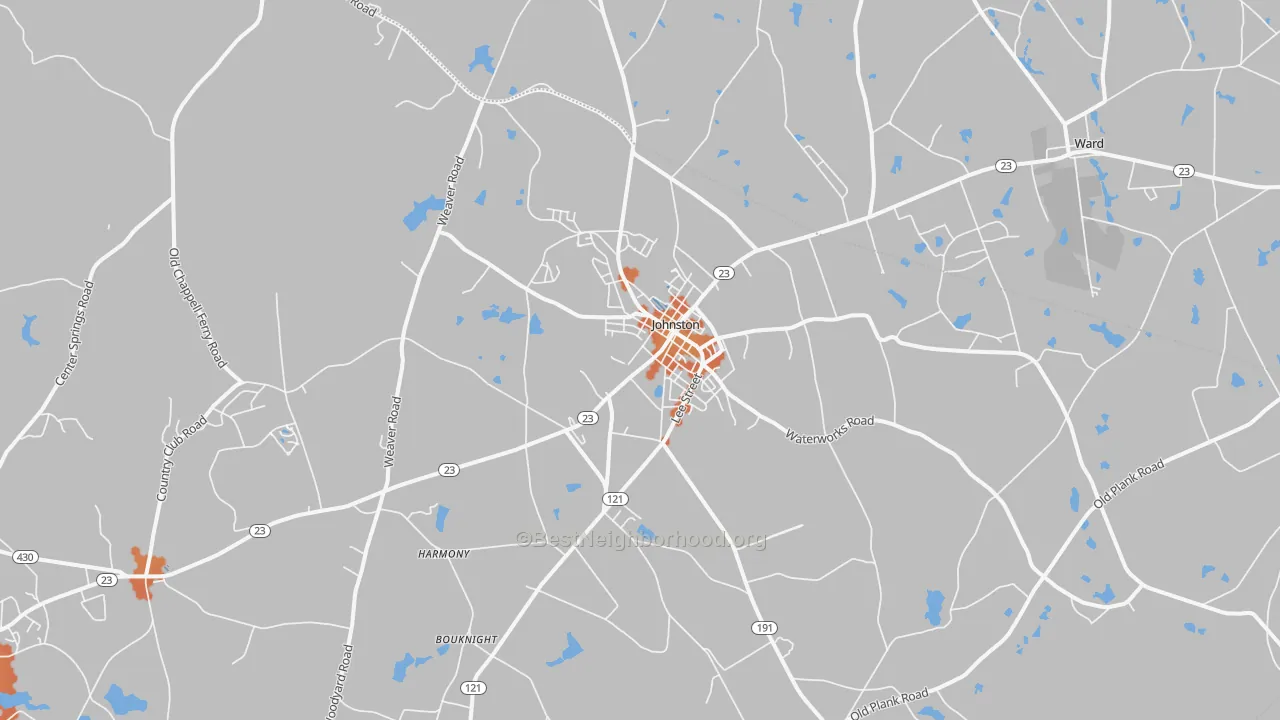 Bike Grade map of Johnston, SC