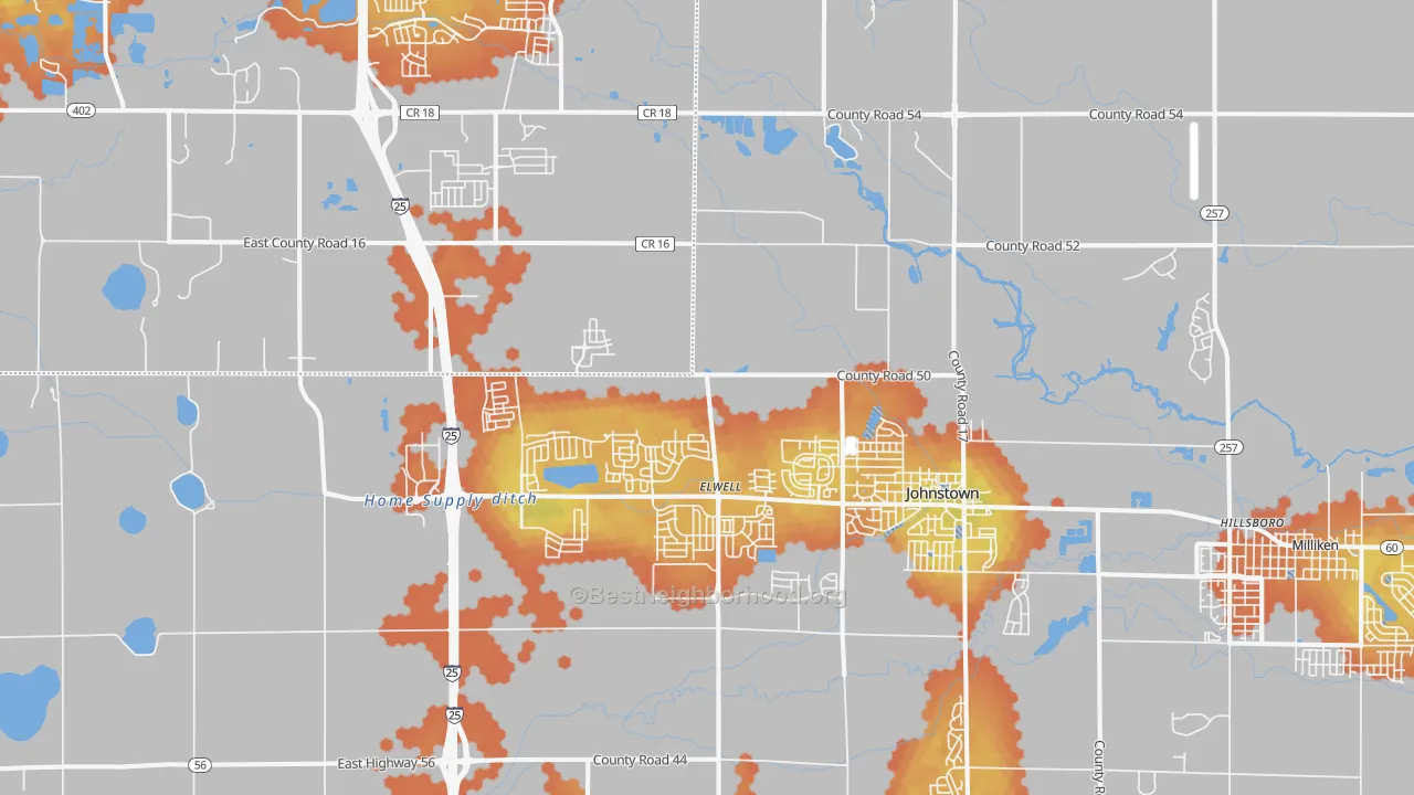 Bike Grade map of Johnstown, CO
