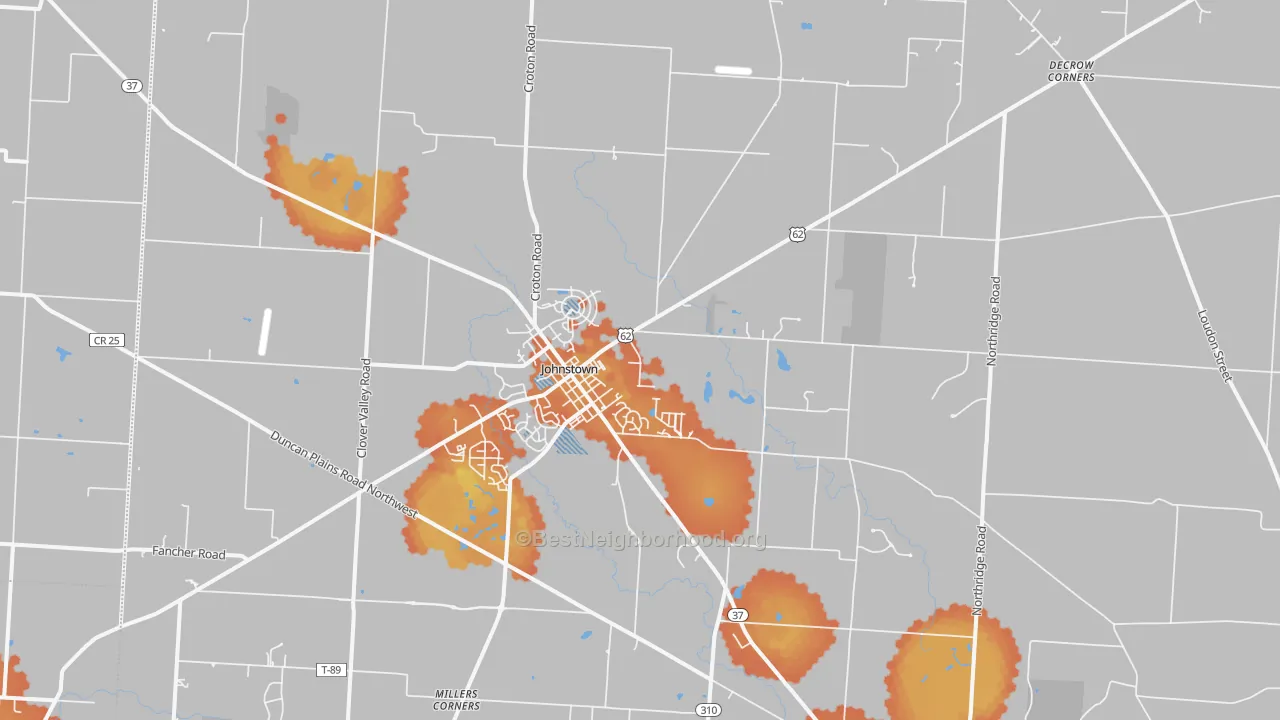 Bike Grade map of Johnstown, OH