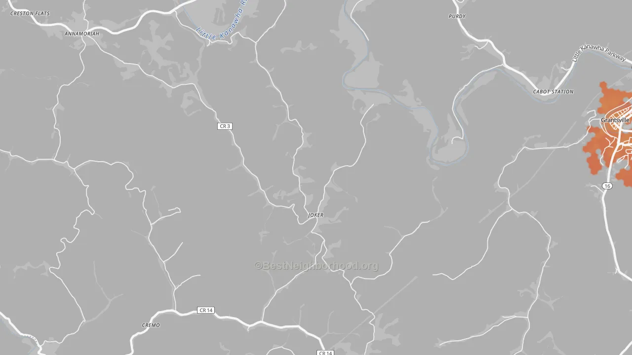 Bike Grade map of Joker, WV