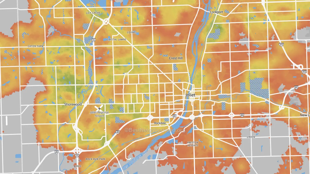 Bike Grade map of Joliet, IL