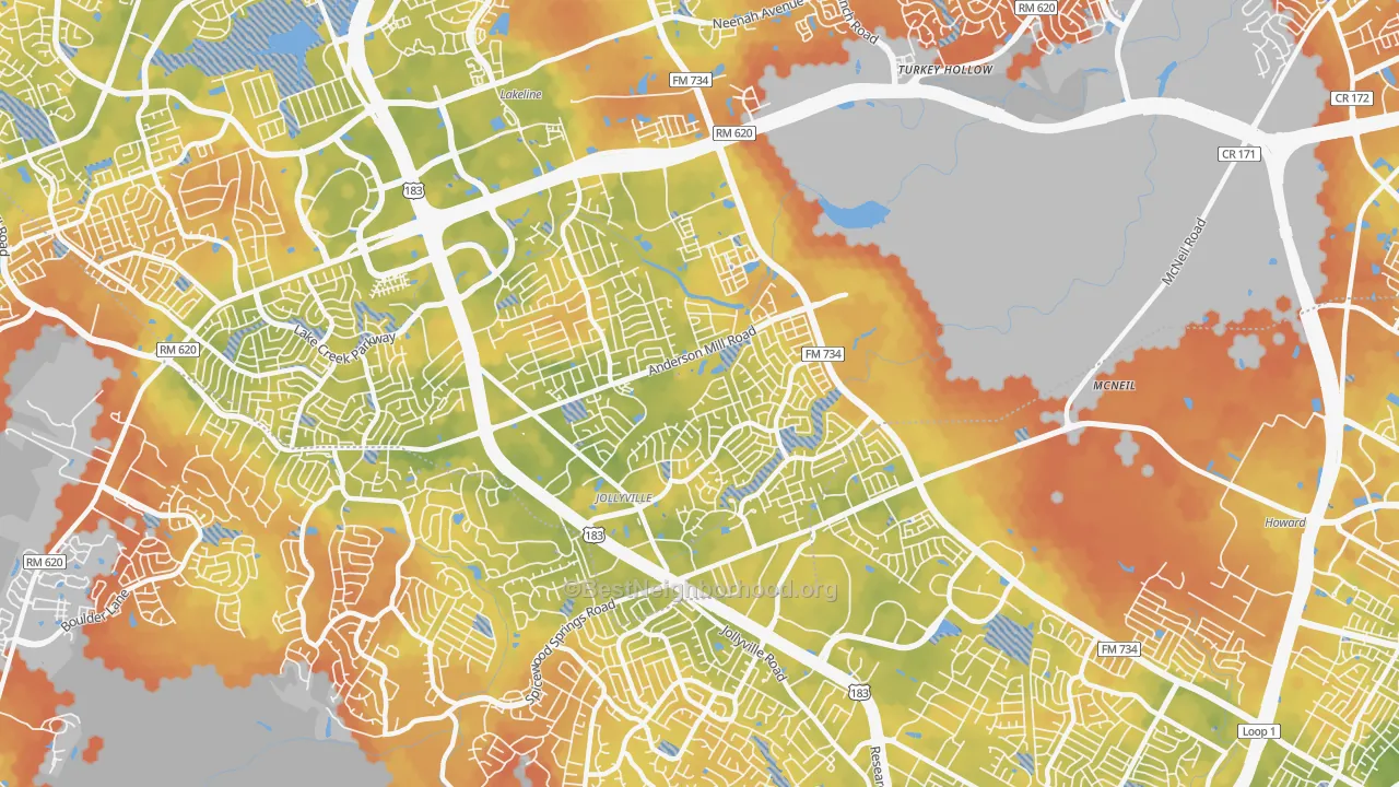 Bike Grade map of Jollyville, TX