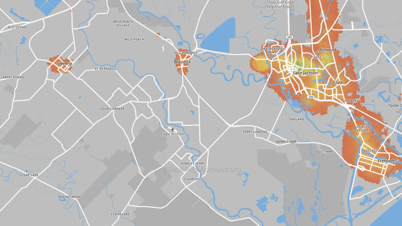 Bike Grade map of Jones Creek, TX