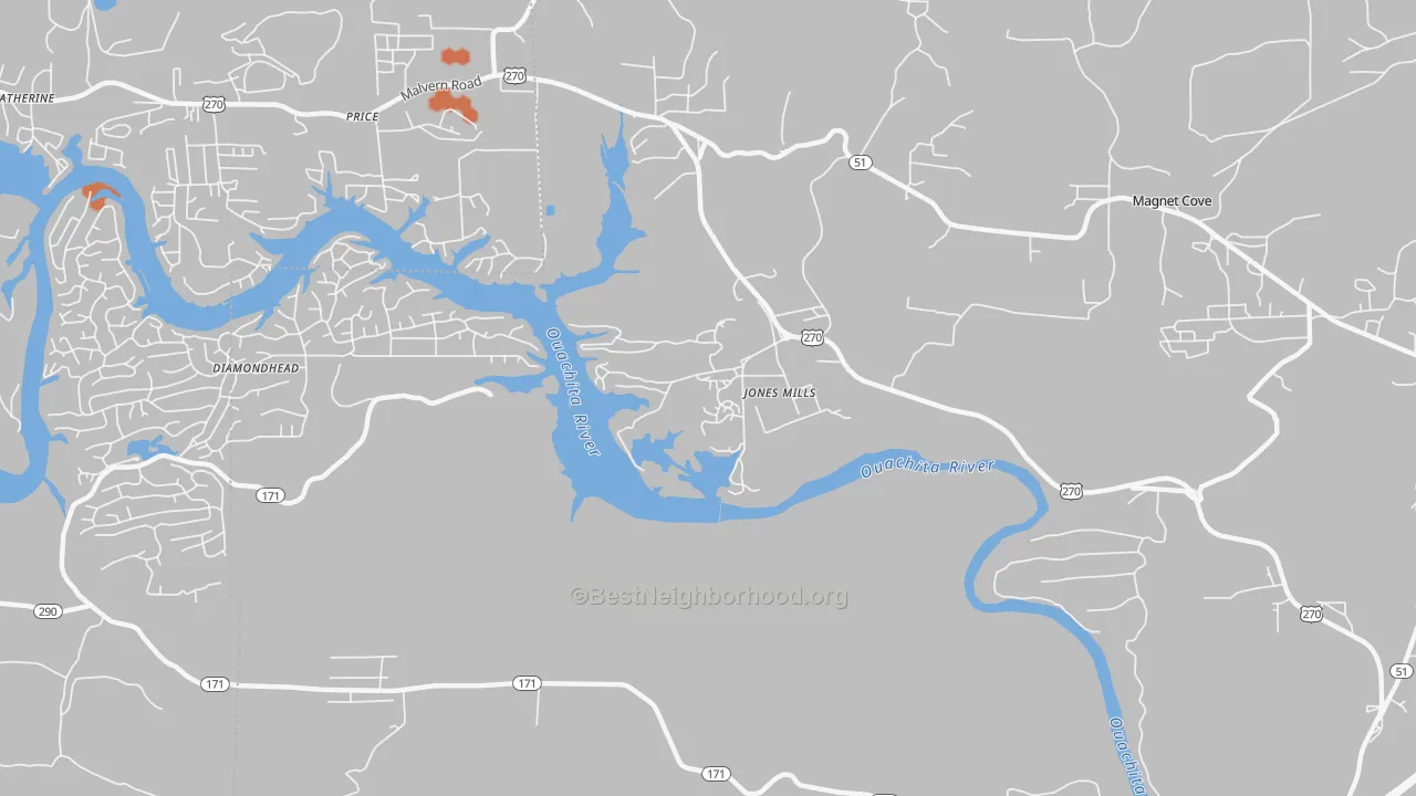 Bike Grade map of Jones Mills, AR