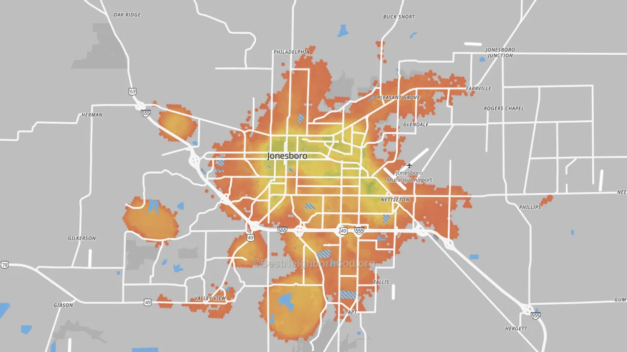Bike Grade map of Jonesboro, AR