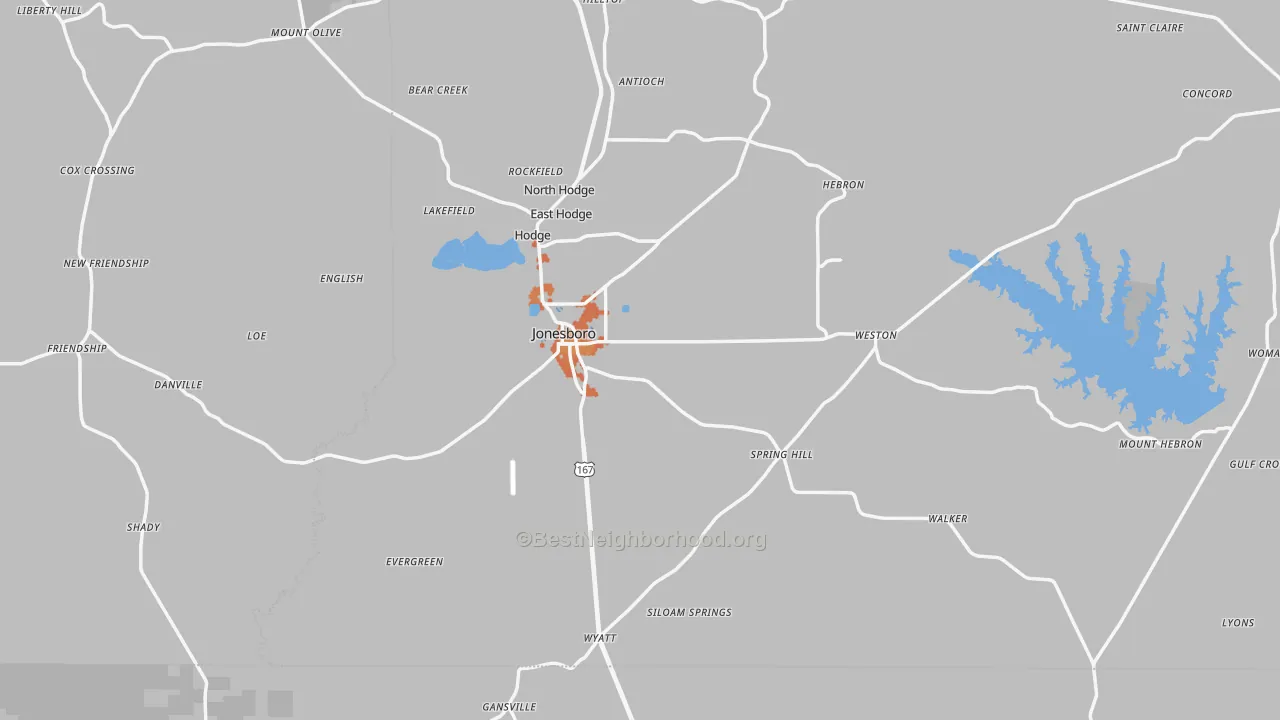 Bike Grade map of Jonesboro, LA